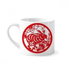 Dıythinker 170 ml Beyaz Kağıt Kesimli Tavşanlar Hayvan Çin Zodyak Sanatı Mini Kahve Seramik Kupa