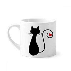 Dıythinker 170 ml Beyaz Kalp Kedi Oturur Sihouette Hayvan Mini Kahve Seramik Kupa