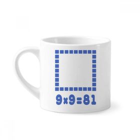 Dıythinker 170 ml Beyaz Kare Alan Mavi İllüstrasyon Desenli Mini Kahve Seramik Kupa