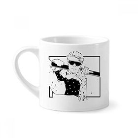 Dıythinker 170 ml Beyaz Kayak Kış Spor Siyah İllüstrasyon Mini Kahve Seramik Kupa