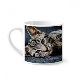 Dıythinker 170 ml Beyaz Kedi Çizgili Kedi Hayvan Rahatlama Sevimli Mini Kahve Seramik Kupa
