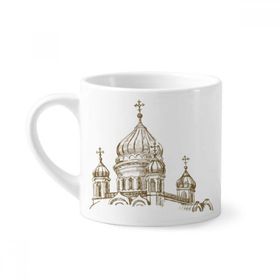 Dıythinker 170 ml Beyaz Kilise Simgesi Eskiz Manzara Mini Kahve Seramik Kupa