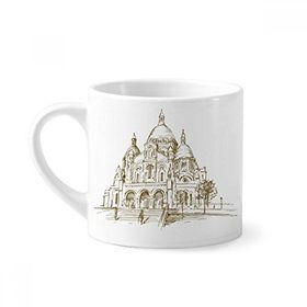 Dıythinker 170 ml Beyaz Kilise Simgesi Eskiz Manzara Mini Kahve Seramik Kupa