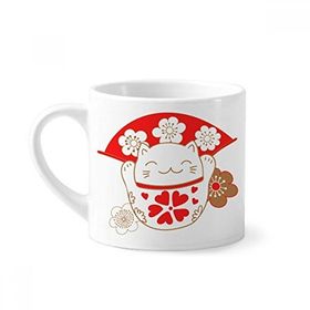 Dıythinker 170 ml Beyaz Kiraz Çiçekleri Şanslı Şans Kedi Japon Mini Kahve Seramik Kupa