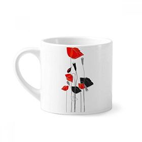 Dıythinker 170 ml Beyaz Kırmızı Çiçekler Soyut Sanat Çizgisi Resim Mısır Gelincik Mini Kahve Seramik Kupa