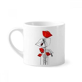 Dıythinker 170 ml Beyaz Kırmızı Çiçekler Soyut Sanat Çizgisi Resim Mısır Gelincik Mini Kahve Seramik Kupa