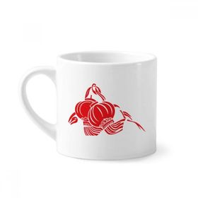 Dıythinker 170 ml Beyaz Kırmızı Çin Fener Lotus Desenli Mini Kahve Seramik Kupa