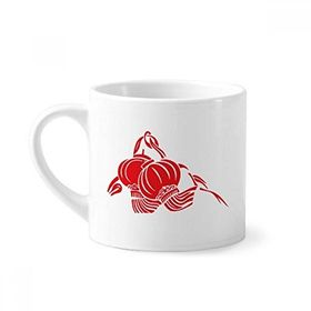 Dıythinker 170 ml Beyaz Kırmızı Çin Fener Lotus Desenli Mini Kahve Seramik Kupa