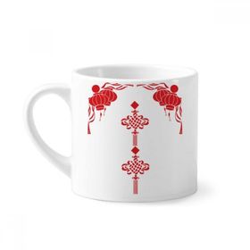 Dıythinker 170 ml Beyaz Kırmızı Fener Çin Düğüm Desenli Mini Kahve Seramik Kupa