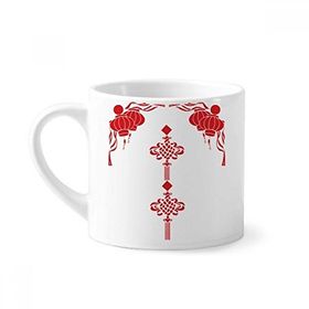 Dıythinker 170 ml Beyaz Kırmızı Fener Çin Düğüm Desenli Mini Kahve Seramik Kupa