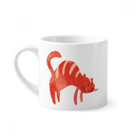 Dıythinker 170 ml Beyaz Kırmızı Gülümseyen Şişman Kedi Hayvan Suluboya Mini Kahve Seramik Kupa