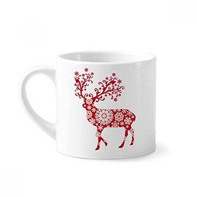 Dıythinker 170 ml Beyaz Kırmızı Kar Tanesi Geyik Mini Kahve Seramik Kupa