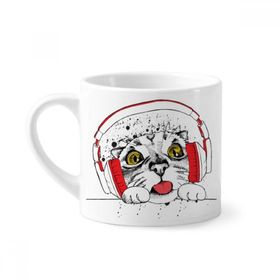 Dıythinker 170 ml Beyaz Kırmızı Kulaklık Beyaz Kedi Koruyucu Hayvan Hayvan Hayvan Sevgili Mini Kahve Seramik Kupa