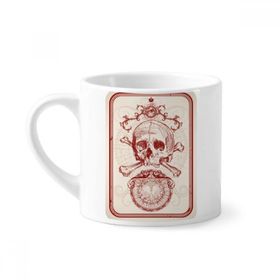 Dıythinker 170 ml Beyaz Kırmızı Taç İskelet Poker Kartı Desenli Mini Kahve Seramik Kupa