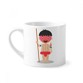 Dıythinker 170 ml Beyaz Kırmızı Venezuela Yanomami Çizgi Film Mini Kahve Seramik Kupa