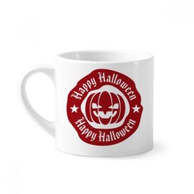 Dıythinker 170 ml Beyaz Kırmızı Yuvarlak Desenli Cadılar Bayramı Balkabağı Mini Kahve Seramik Kupa