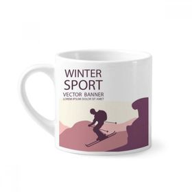 Dıythinker 170 ml Beyaz Kış Sporları Kayak Direkleri Desenli Mini Kahve Seramik Kupa