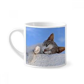 Dıythinker 170 ml Beyaz Kitty Cat Pet Relax Sleep Animal Sevimli Mini Kahve Seramik Kupa
