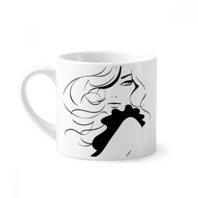 Dıythinker 170 ml Beyaz Kız Uzun Saçlı Bayan Silüeti Mini Kahve Seramik Kupa