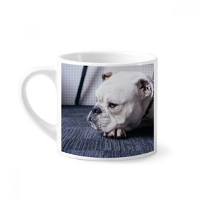 Dıythinker 170 ml Beyaz Köpek Evcil Hayvan Hayvan Gri Resim Mini Kahve Seramik Kupa