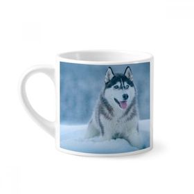 Dıythinker 170 ml Beyaz Köpek Hayvan Kar Husky Resim Mini Kahve Seramik Kupa