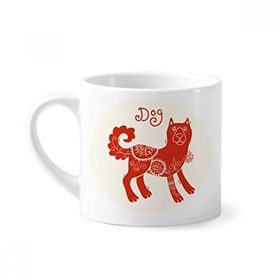 Dıythinker 170 ml Beyaz Köpek Yılı Hayvan Çin Zodyak Kırmızı Mini Kahve Seramik Kupa
