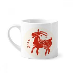 Dıythinker 170 ml Beyaz Koyun Yılı Hayvan Çin Zodyak Kırmızı Mini Kahve Seramik Kupa