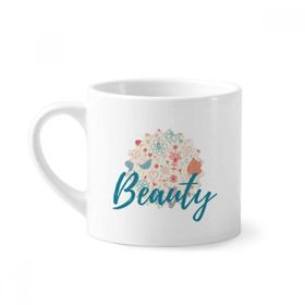Dıythinker 170 ml Beyaz Kuş Çiçekleri Bitki Boyası Mini Kahve Seramik Kupa