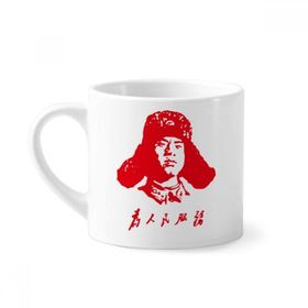 Dıythinker 170 ml Beyaz Lei Feng Serve People Kırmızı Çin Mini Kahve Seramik Kupa