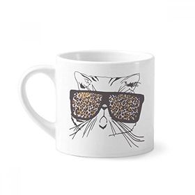 Dıythinker 170 ml Beyaz Leopar Baskılı Güneş Gözlüğü Kedi Kafası Hayvan Mini Kahve Seramik Kupa