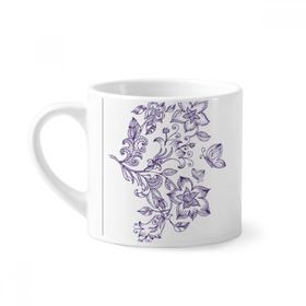Dıythinker 170 ml Beyaz Leylak Dekoratif Klasik Desenli Mini Kahve Seramik Kupa