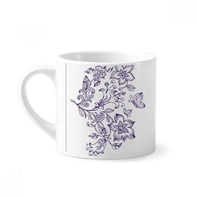 Dıythinker 170 ml Beyaz Leylak Dekoratif Klasik Desenli Mini Kahve Seramik Kupa