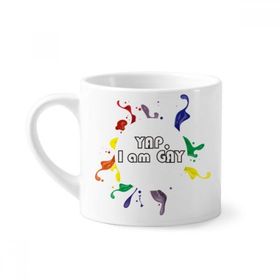 Dıythinker 170 ml Beyaz LGBT Gökkuşağı Bayrağı Yap I Am Gay Mini Kahve Seramik Kupa