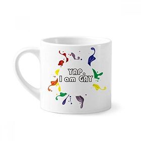 Dıythinker 170 ml Beyaz LGBT Gökkuşağı Bayrağı Yap I Am Gay Mini Kahve Seramik Kupa