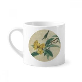 Dıythinker 170 ml Beyaz Loquat İşlemeli Tüy Figürü Çin Resim Mini Kahve Seramik Kupa