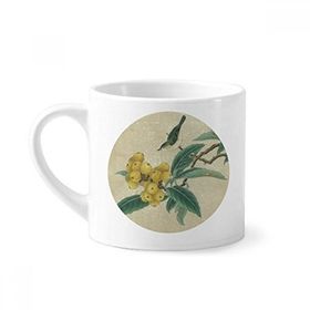 Dıythinker 170 ml Beyaz Loquat İşlemeli Tüy Figürü Çin Resim Mini Kahve Seramik Kupa