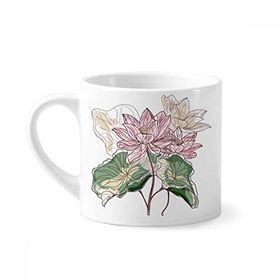 Dıythinker 170 ml Beyaz Lotus Çiçeği Lotus Kökü Suluboya Bitki Mini Kahve Seramik Kupa