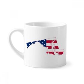 Dıythinker 170 ml Beyaz Maryland ABD Haritası Yıldızlar Çizgili Bayrak Şekilli Mini Kahve Seramik Kupa