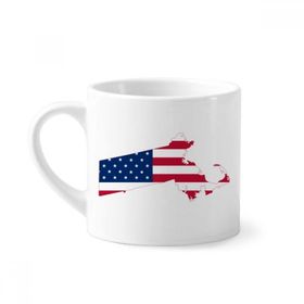 Dıythinker 170 ml Beyaz Massachusetts ABD Haritası Yıldızlar Çizgili Bayrak Mini Kahve Seramik Kupa