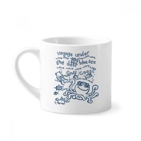 Dıythinker 170 ml Beyaz Mavi Ahtapot Deniz Yaşamı Desenli Mini Kahve Seramik Kupa