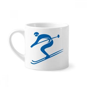 Dıythinker 170 ml Beyaz Mavi Kayak Kış Spor Silüeti Mini Kahve Seramik Kupa
