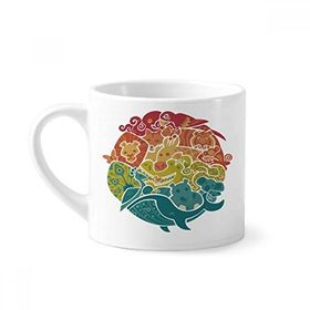 Dıythinker 170 ml Beyaz Mavi Okyanus Balık Soyut Resimli Mini Kahve Seramik Kupa