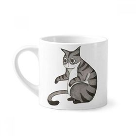 Dıythinker 170 ml Beyaz Miaoji Boyama Ejderha-Li Suluboya Kedi Mini Kahve Seramik Kupa