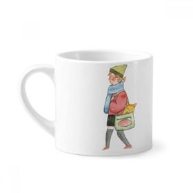 Dıythinker 170 ml Beyaz Miaoji Boyama Kedi Alışveriş Kız Mini Kahve Seramik Kupa