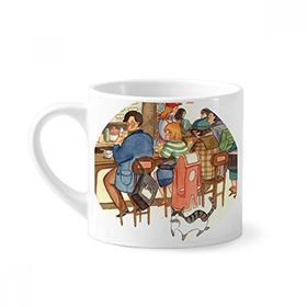Dıythinker 170 ml Beyaz Miaoji Boyama Kedi Restoran Yakalama Sıçan Mini Kahve Seramik Kupa