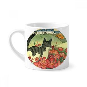 Dıythinker 170 ml Beyaz Miaoji Boyama Suluboya Kedi Çiçekleri Şehir Mini Kahve Seramik Kupa