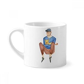 Dıythinker 170 ml Beyaz Miaoji Boyama Suluboya Kedi Erkek Mini Kahve Seramik Kupa