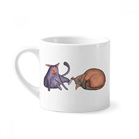 Dıythinker 170 ml Beyaz Miaoji Boyama Suluboya Mavi Kedi Mini Kahve Seramik Kupa