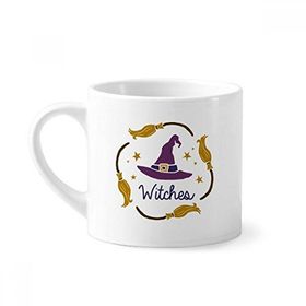 Dıythinker 170 ml Beyaz Mor Şapka Çizgi Film Desenli Cadılar Bayramı Mini Kahve Seramik Kupa