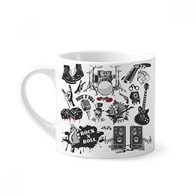 Dıythinker 170 ml Beyaz Müzik Enstrümanları Kombinasyon İllüstrasyon Desenli Mini Kahve Seramik Kupa